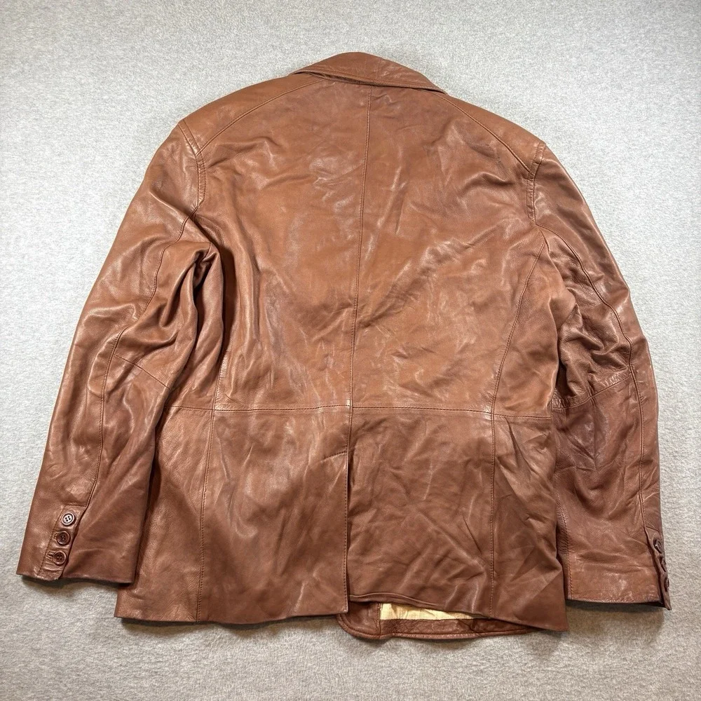 Vintage 90s Wilsons Leather Blazer Jacket Mens XXL Brown 2 Button Car Coat Lined